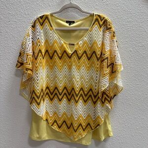 Cato Yellow and Brown Chevron Tunic Top
